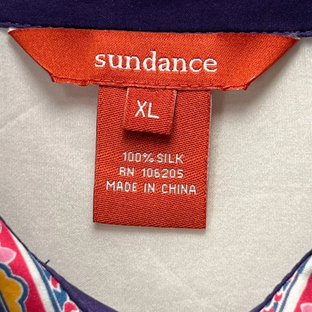 Sundance XL 100% Silk Button Up Blouse Ivory Whimsical Paisley Semi Sheer Collar - Picture 6 of 10